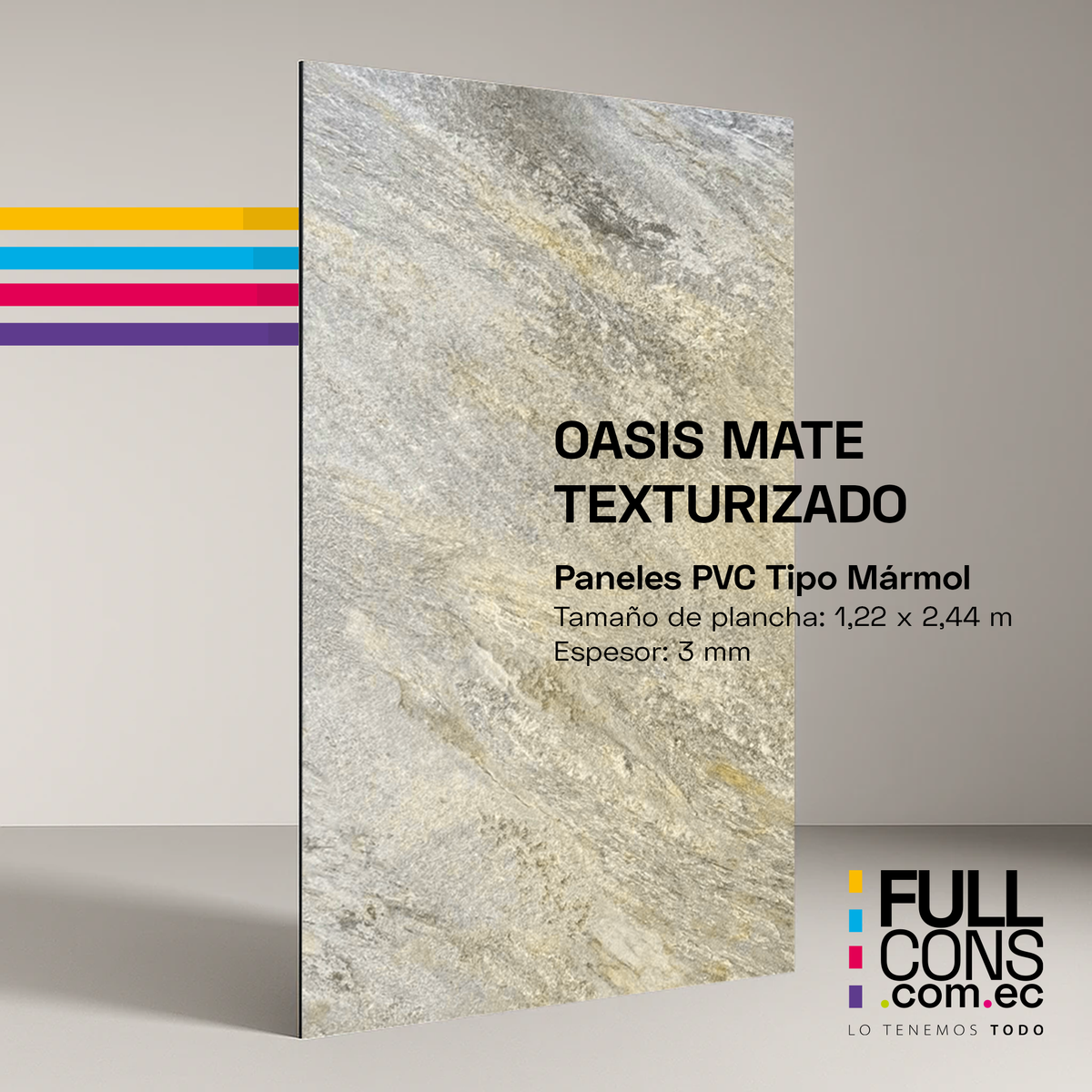 Panel PVC Tipo Mármol Oasis Mate Texturizado | Fullcons
