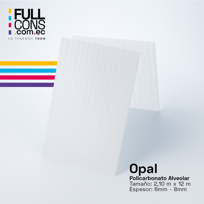 Plancha de Policarbonato Alveolar Opal 6mm / 8mm (2.10m x 12m) | Fullcons