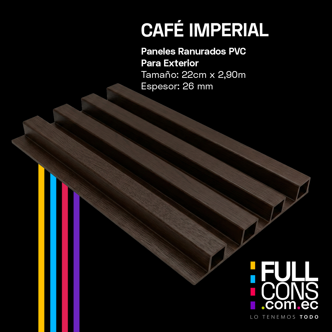 Panel Ranurado WPC de Exterior Café Imperial 22 cm x 2.90 m (26 mm) | Fullcons
