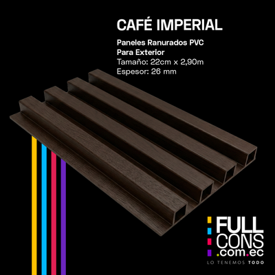 Panel Ranurado WPC de Exterior Café Imperial 22 cm x 2.90 m (26 mm) | Fullcons