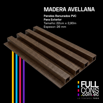 Panel Ranurado WPC de Exterior Madera Avellana 22 cm x 2.90 m (26 mm) | Fullcons