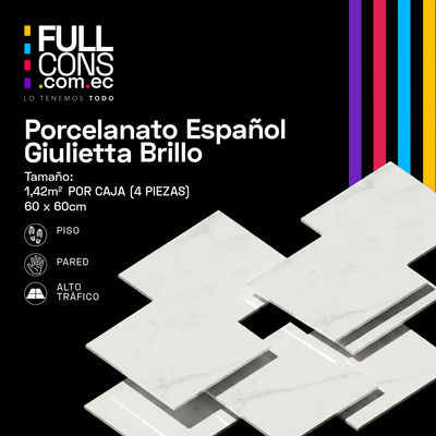 Porcelanato Español Giulietta Brillo 60 x 60 cm | Fullcons