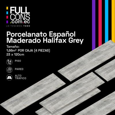 Porcelanato Español Maderado Halifax Grey 23 x 120 cm | Fullcons