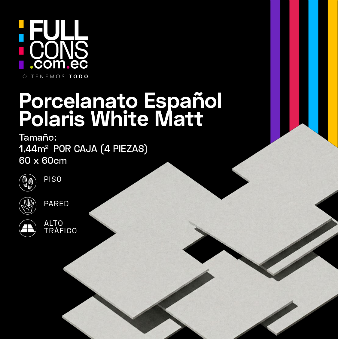 Porcelanato Español Polaris White Matt 60 x 60 cm | Fullcons