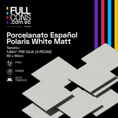 Porcelanato Español Polaris White Matt 60 x 60 cm | Fullcons