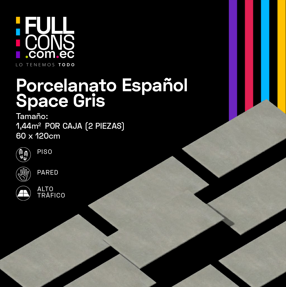Porcelanato Español Space Gris Formato 60 x 120 cm | Fullcons