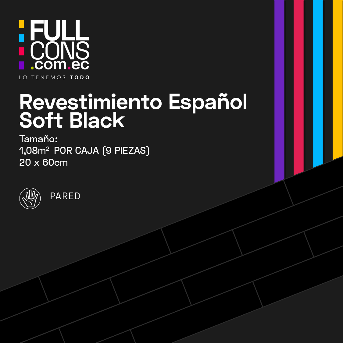 Revestimiento Español Soft Black 20 x 60 cm Brillo | Fullcons