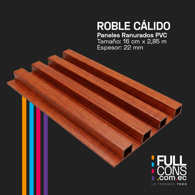 Panel Ranurado PVC de Interior Roble Cálido 16 cm x 2.85 m (22 mm) | Fullcons