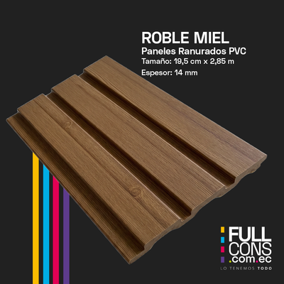 Panel Ranurado PVC de Interior Roble Miel 19.5 cm x 2.85 m (14 mm) | Fullcons