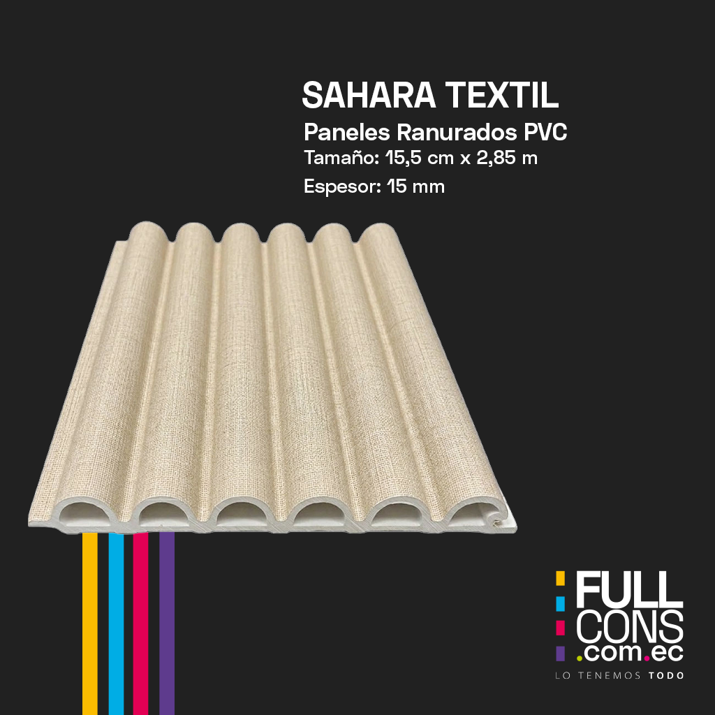 Panel Ranurado PVC de Interior Sahara Textil 15.5 cm x 2.85 m (15 mm) | Fullcons