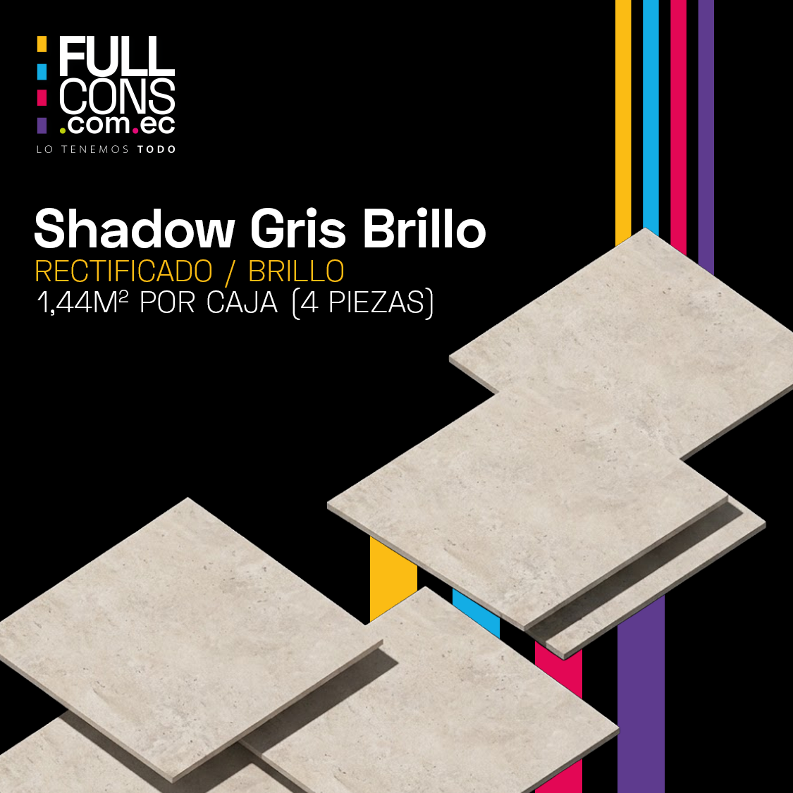 Porcelanato Español Shadow Gris Brillo 60 x 60 cm | Fullcons