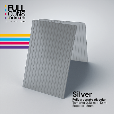 Plancha de Policarbonato Alveolar Silver 8mm (2.10m x 12m) | Fullcons