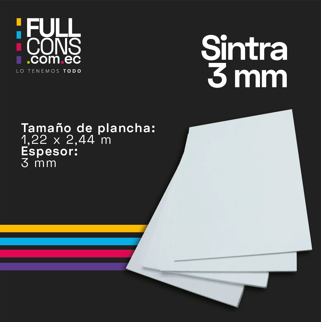 Plancha Sintra PVC Espumado Premium 3 mm (1.22 x 2.44 m) | Fullcons