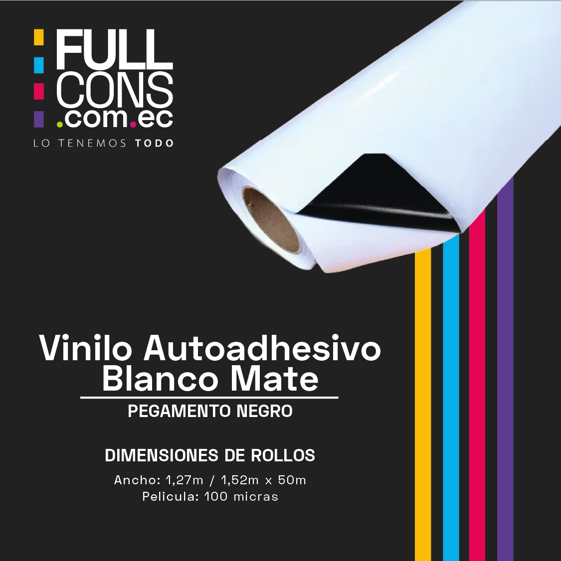 Vinilo Autoadhesivo Blanco Mate Pegamento Negro 100 micras | Fullcons