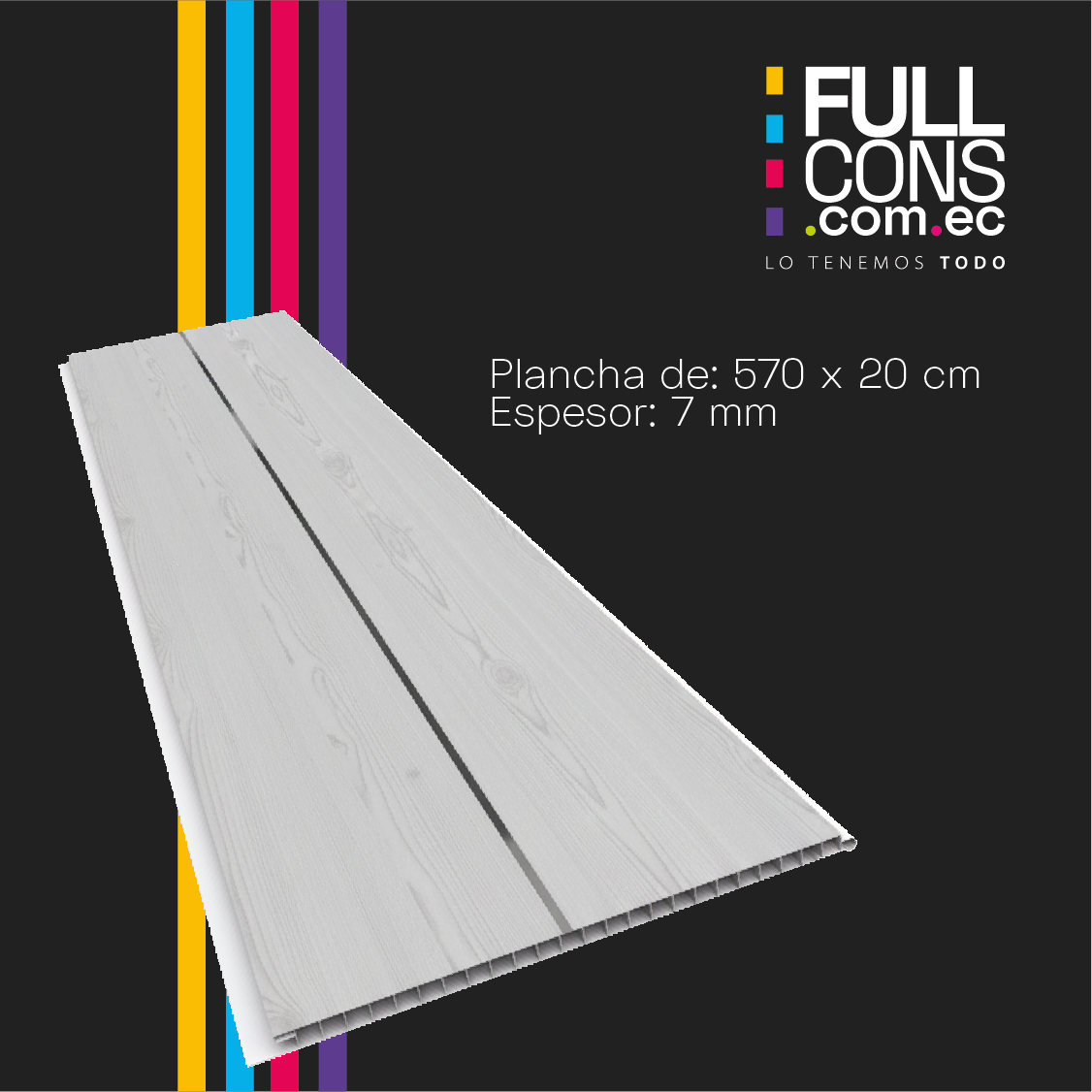 Cielo Raso PVC White Wood 5.70 m x 20 cm (7 mm) | Fullcons