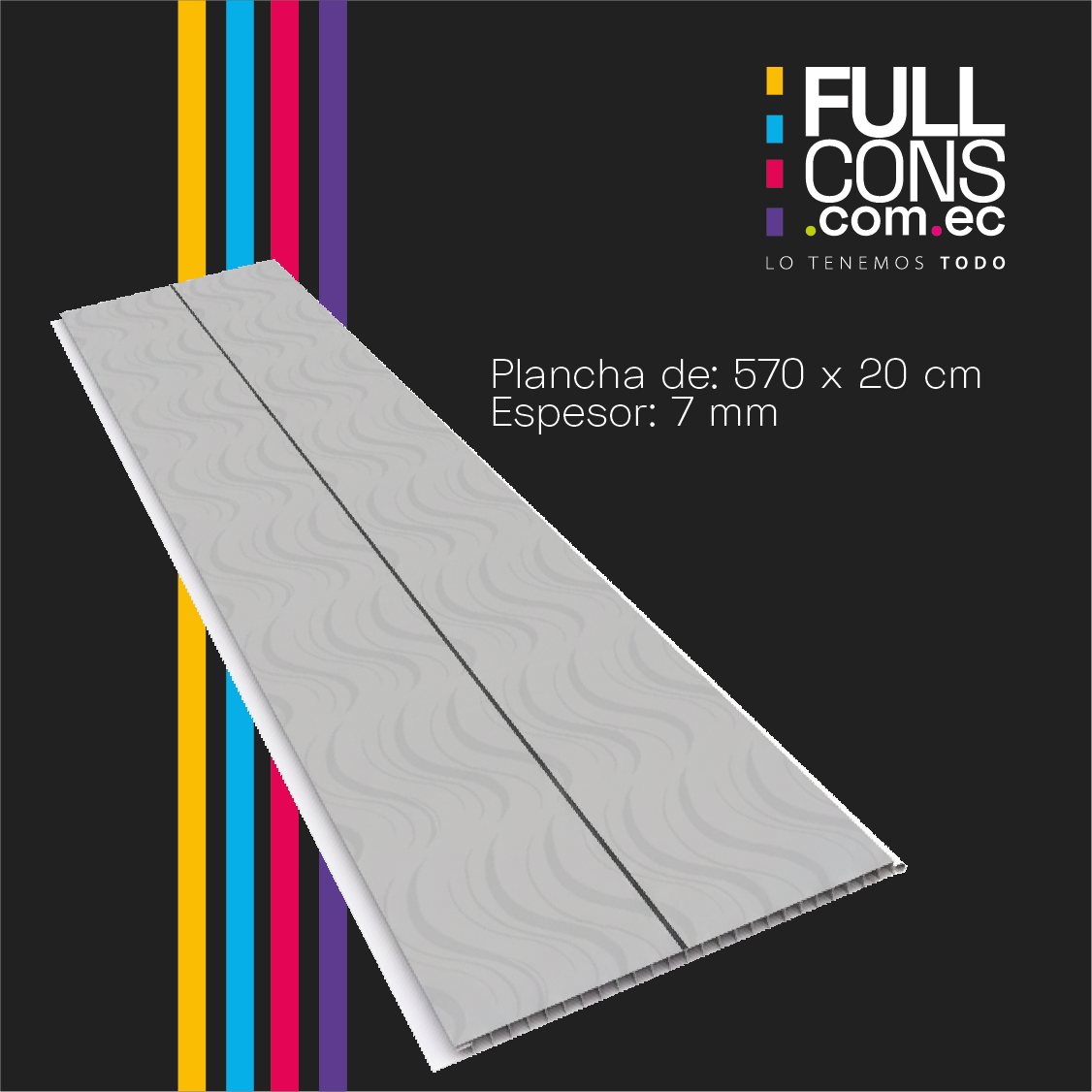 Cielo Raso PVC White Silver 5.70 m x 20 cm (7 mm) | Fullcons