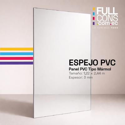 Panel PVC Tipo Espejo Decorativo 5 mm (1.22 x 2.44 m) | Fullcons