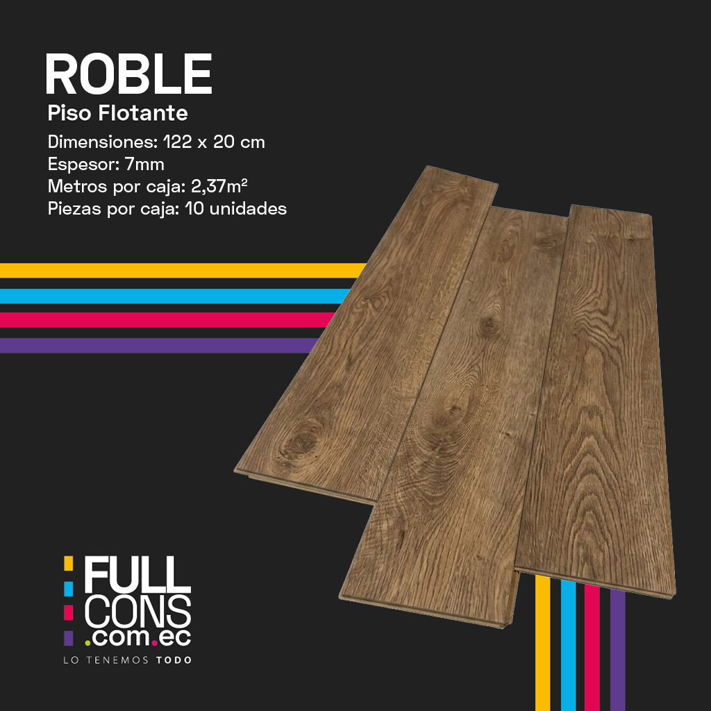 Piso Flotante Roble 7 mm AC4 HDF Caja 2.37 m² | Fullcons Ecuador
