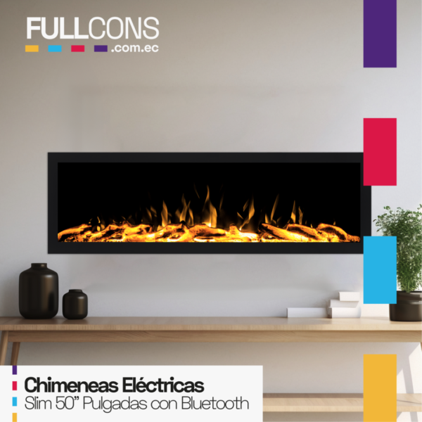 Chimenea Eléctrica 50" SLIM con Parlante Bluetooth Integrado – Diseño Ultra Delgado y Sonido Premium