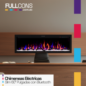 Chimenea Eléctrica 60" SLIM con Parlante Bluetooth – Elegancia Ultra Delgada y Sonido Envolvente