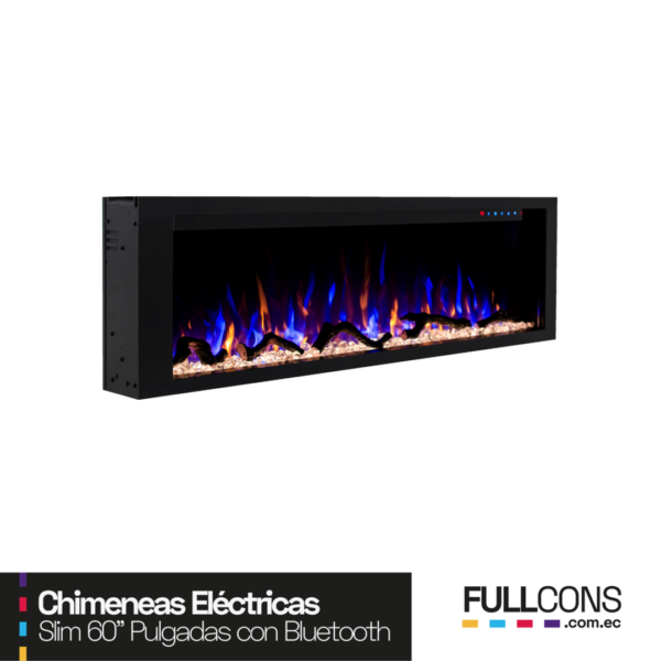 Chimenea Eléctrica 60" SLIM con Parlante Bluetooth – Elegancia Ultra Delgada y Sonido Envolvente