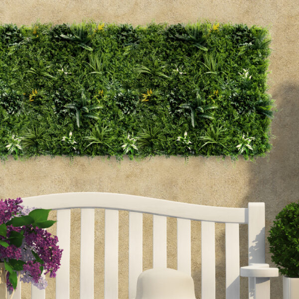 Jardín Vertical Artificial Green Dream – Variedad de Plantas, Helechos y Hojas Amarillas, 1x1 m, Gama Premium para Espacios Exclusivos